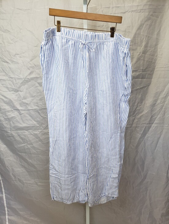 H&M Pants - H&M Blue White Vertical Striped Linen Blend Drawstring Wide Leg Pants Size XL